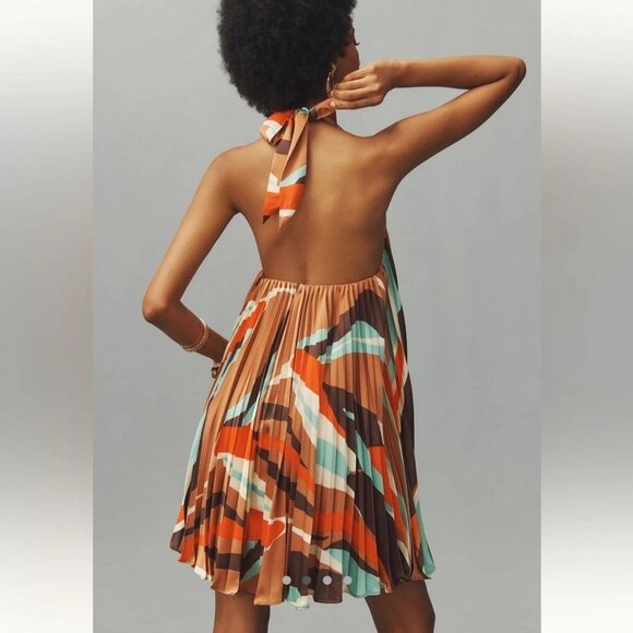 NEW ANTHROPOLOGIE Hutch Halter Pleated Swing Mini Dress Size M - Picture 3 of 8